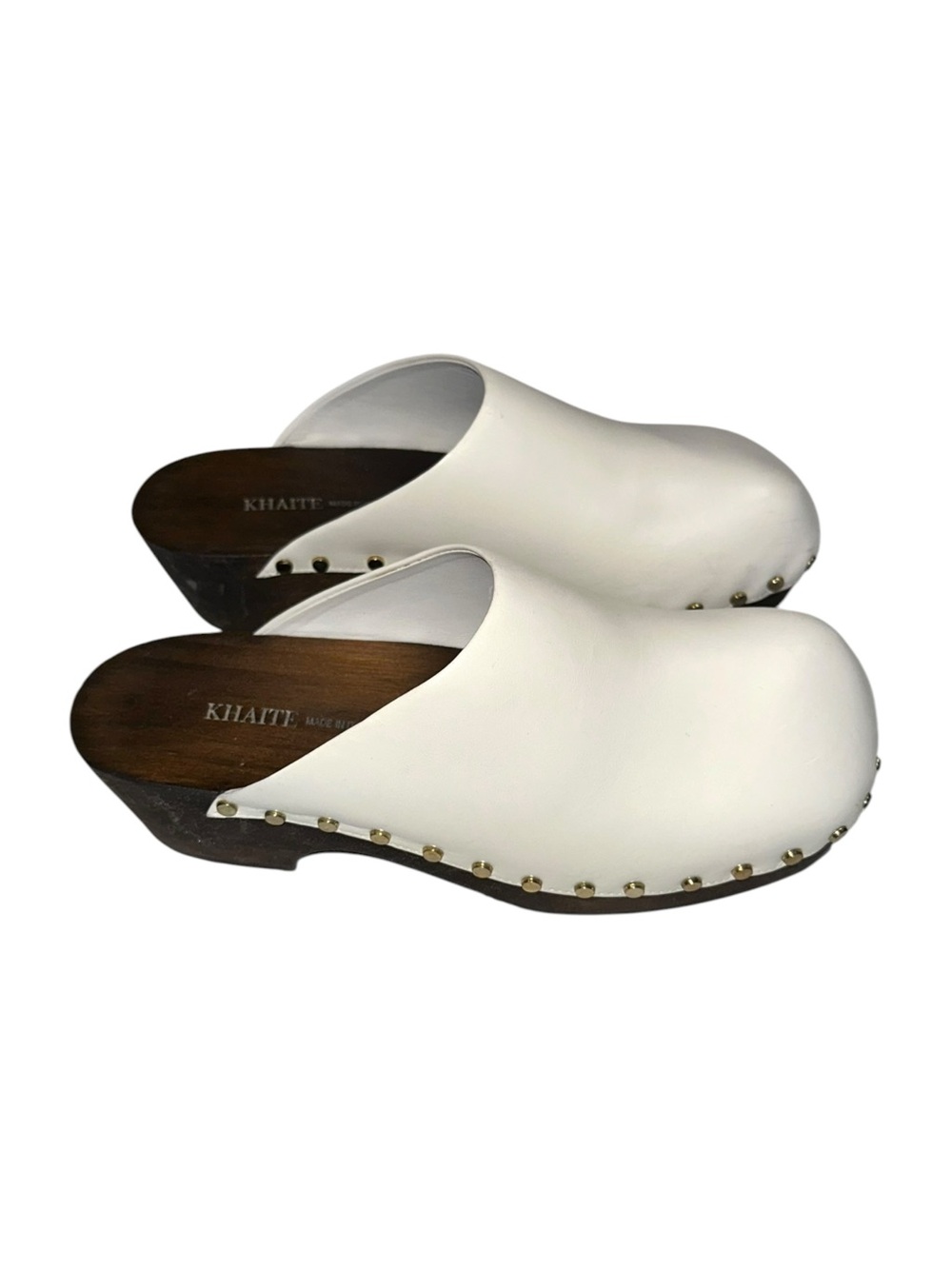 KHAITE Lucca White Leather Studded Clog Mules 38
